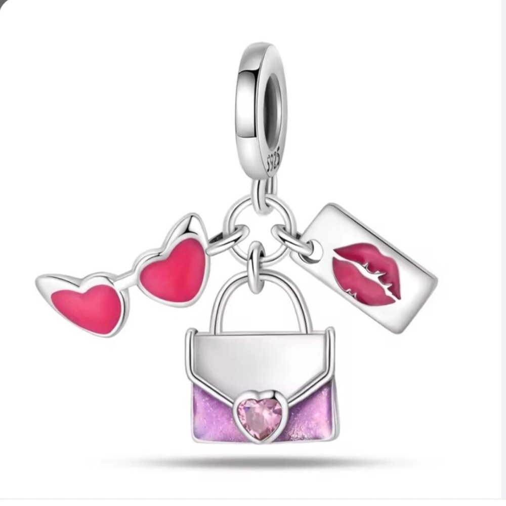 Sterling Silver Pink Heart Handbag Charm Pendant